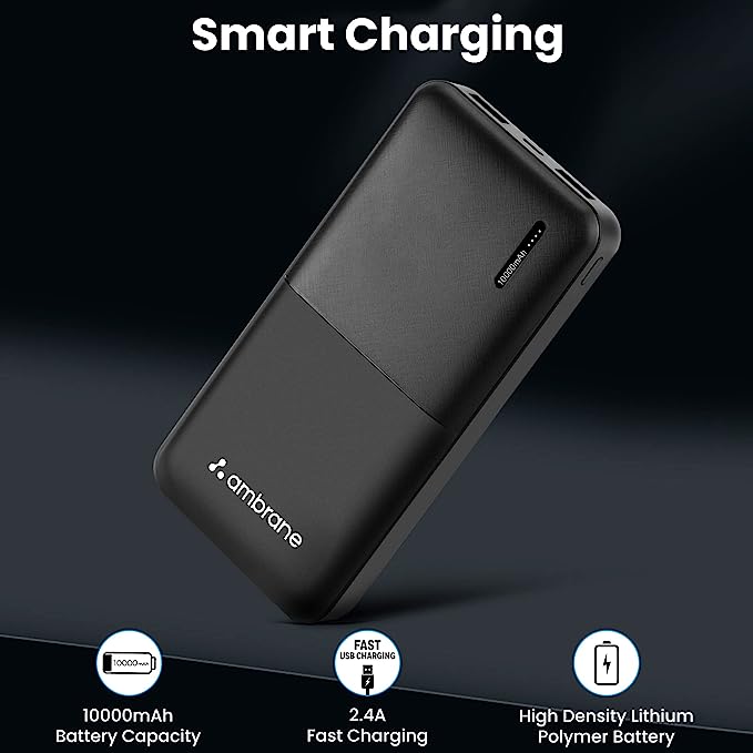 Ambrane 10000 mAh lithium_polymer Capsule 10K Power Bank with 12 Watt Fast Charging Ambrane 10000 mAh lithium_polymer Capsule 10K Power Bank with 12 Watt Fast Charging